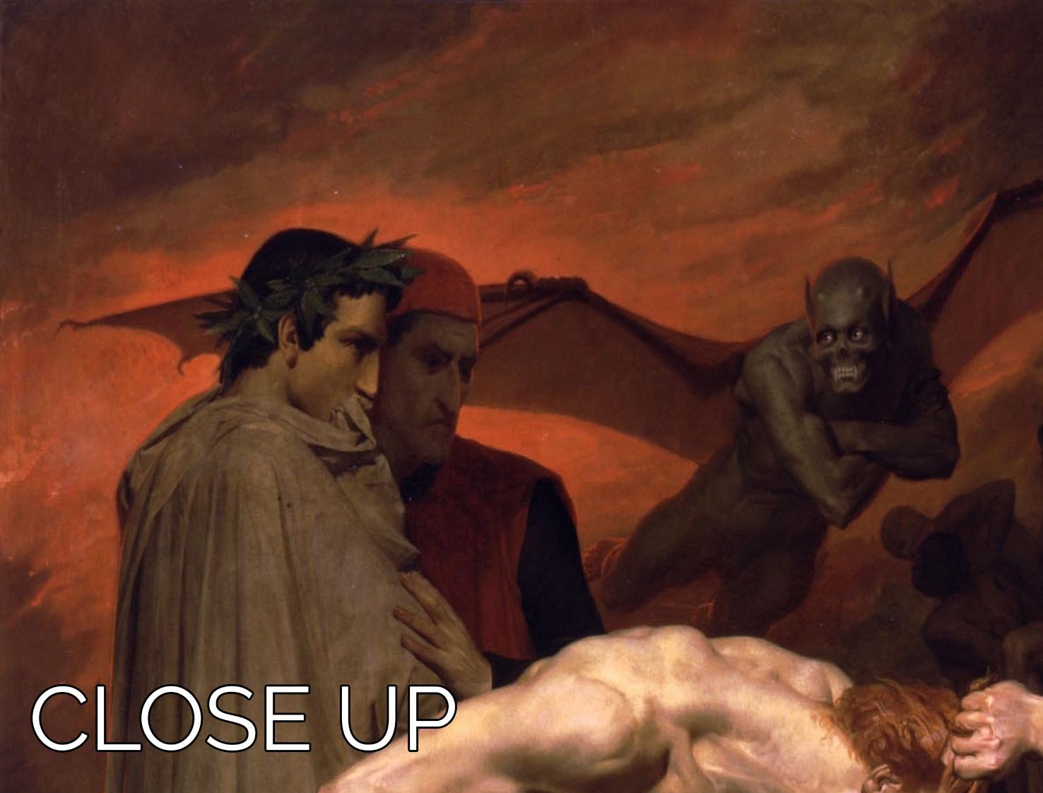 Dante and Virgil in Hell 3-panel canvas print by Bouguereau, showcasing intricate details and vibrant colors.