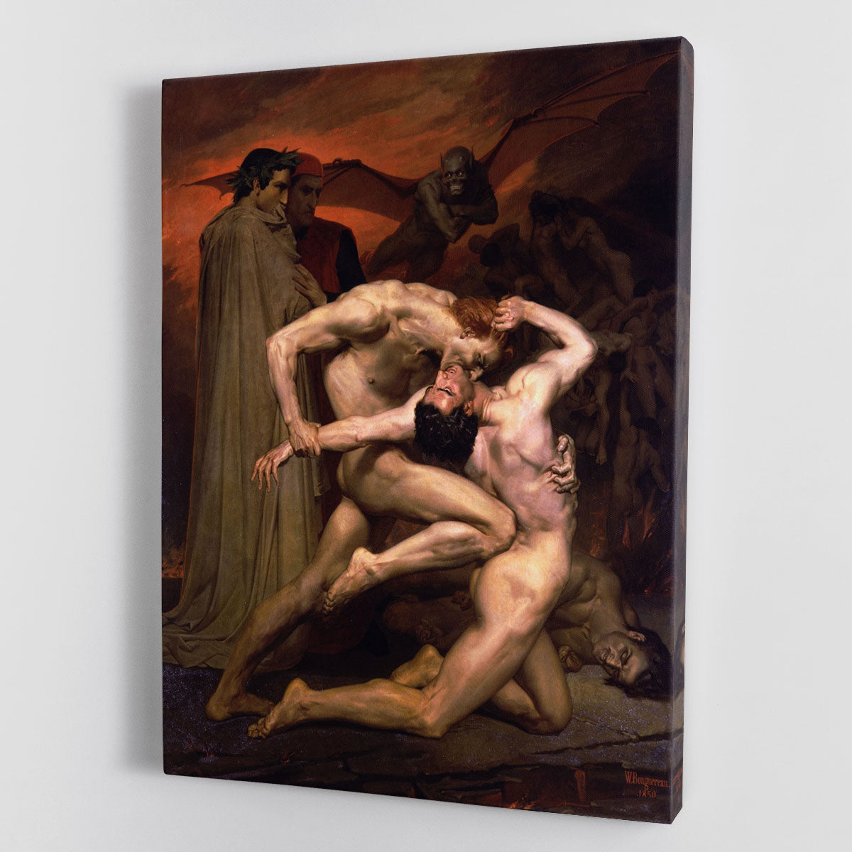 Canvas print of Dante and Virgil in Hell by Bouguereau, showcasing dramatic colors and intricate details of the artwork.