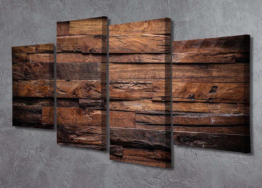 A beautifully arranged 4-split canvas artwork featuring a rich dark wood texture, ideal for modern home decor.