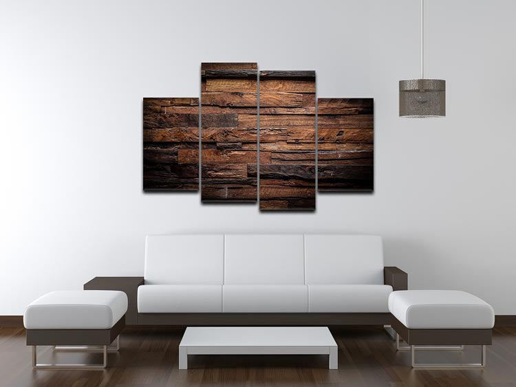 A beautifully arranged 4-split canvas artwork featuring a rich dark wood texture, ideal for modern home decor.