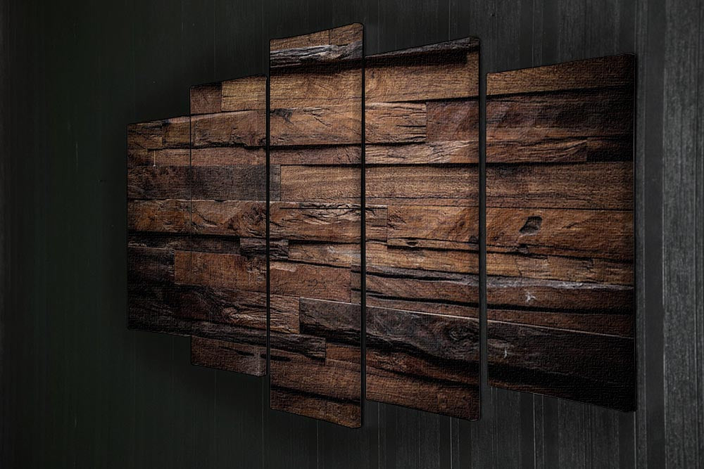 A 5-split canvas artwork featuring a dark wood texture, elegantly arranged to create a cohesive and dynamic visual display.