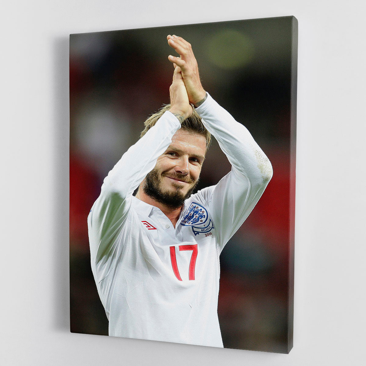 Canvas print of David Beckham playing for England, showcasing his iconic football skills.