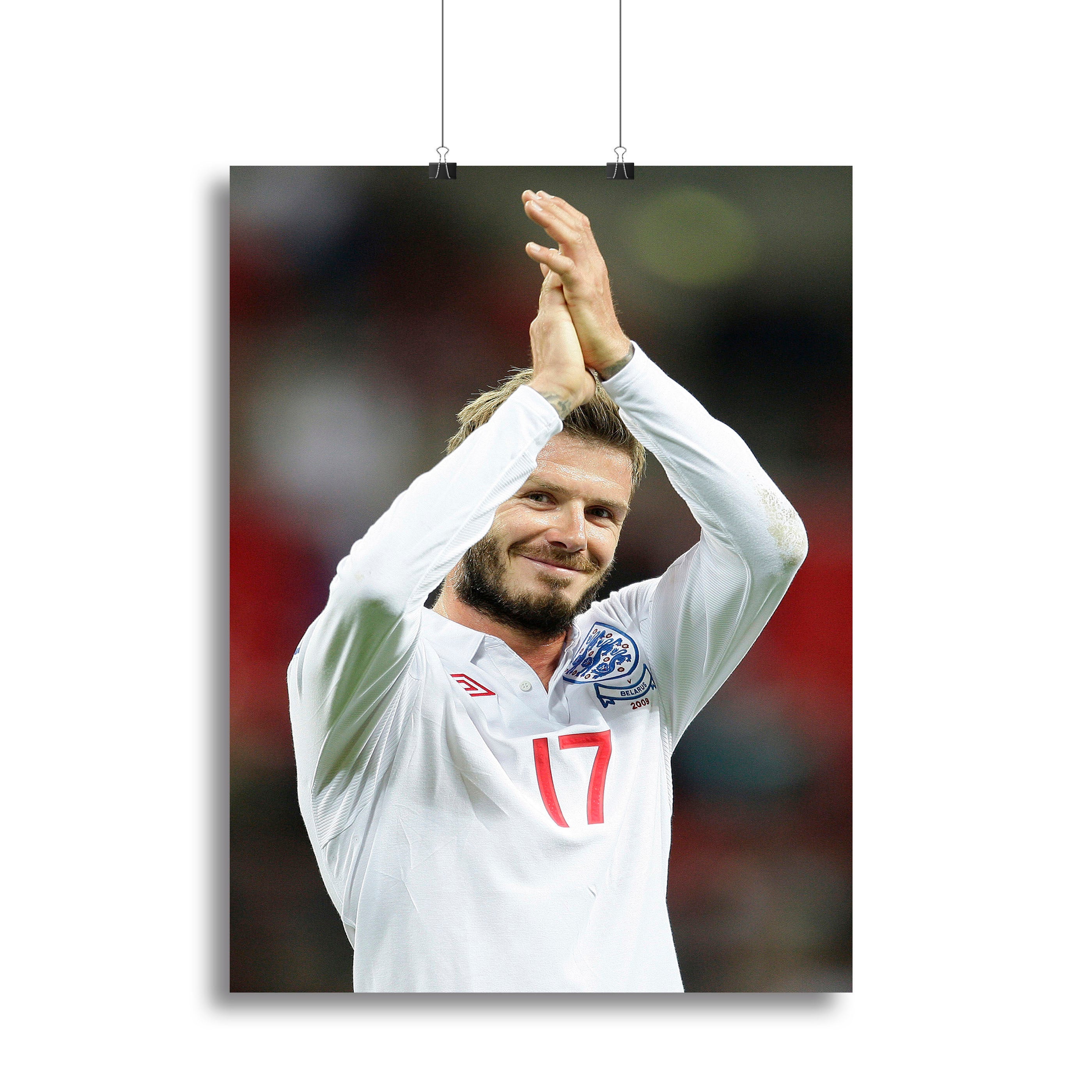 Canvas print of David Beckham playing for England, showcasing his iconic football skills.