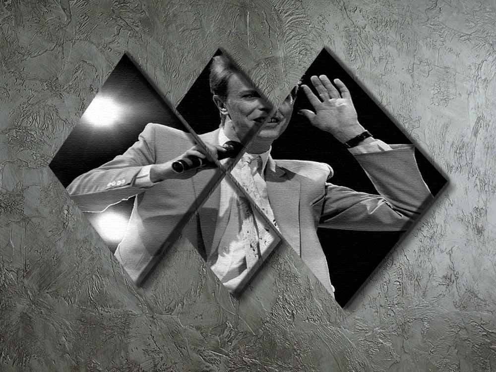David Bowie in concert 4 Square Multi Panel Canvas artwork featuring vibrant colors and dynamic imagery across four panels.