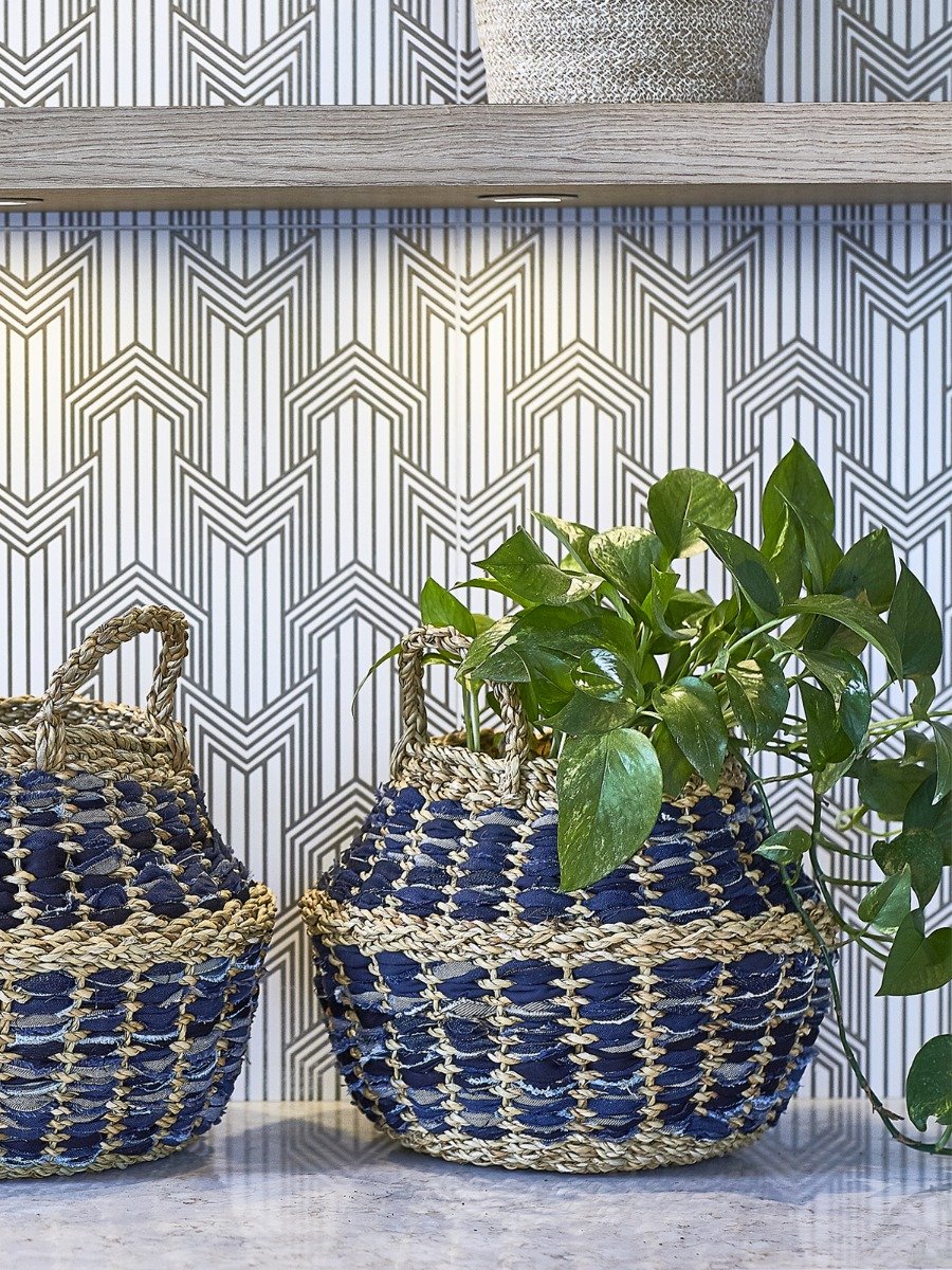 Daya Denim Foldable Basket made from upcycled denim and Hogla, showcasing its unique design and craftsmanship.