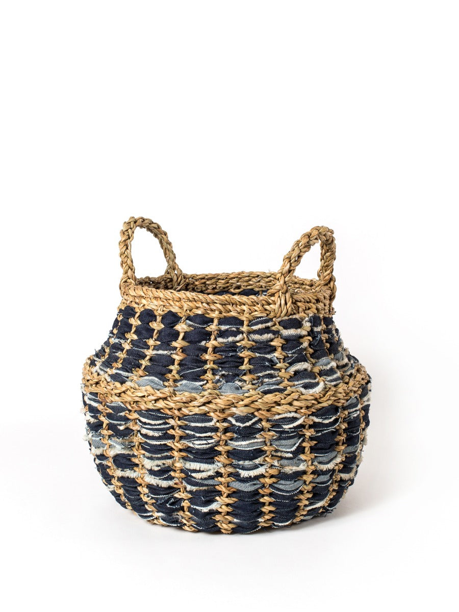 Daya Denim Foldable Basket made from upcycled denim and Hogla, showcasing its unique design and craftsmanship.