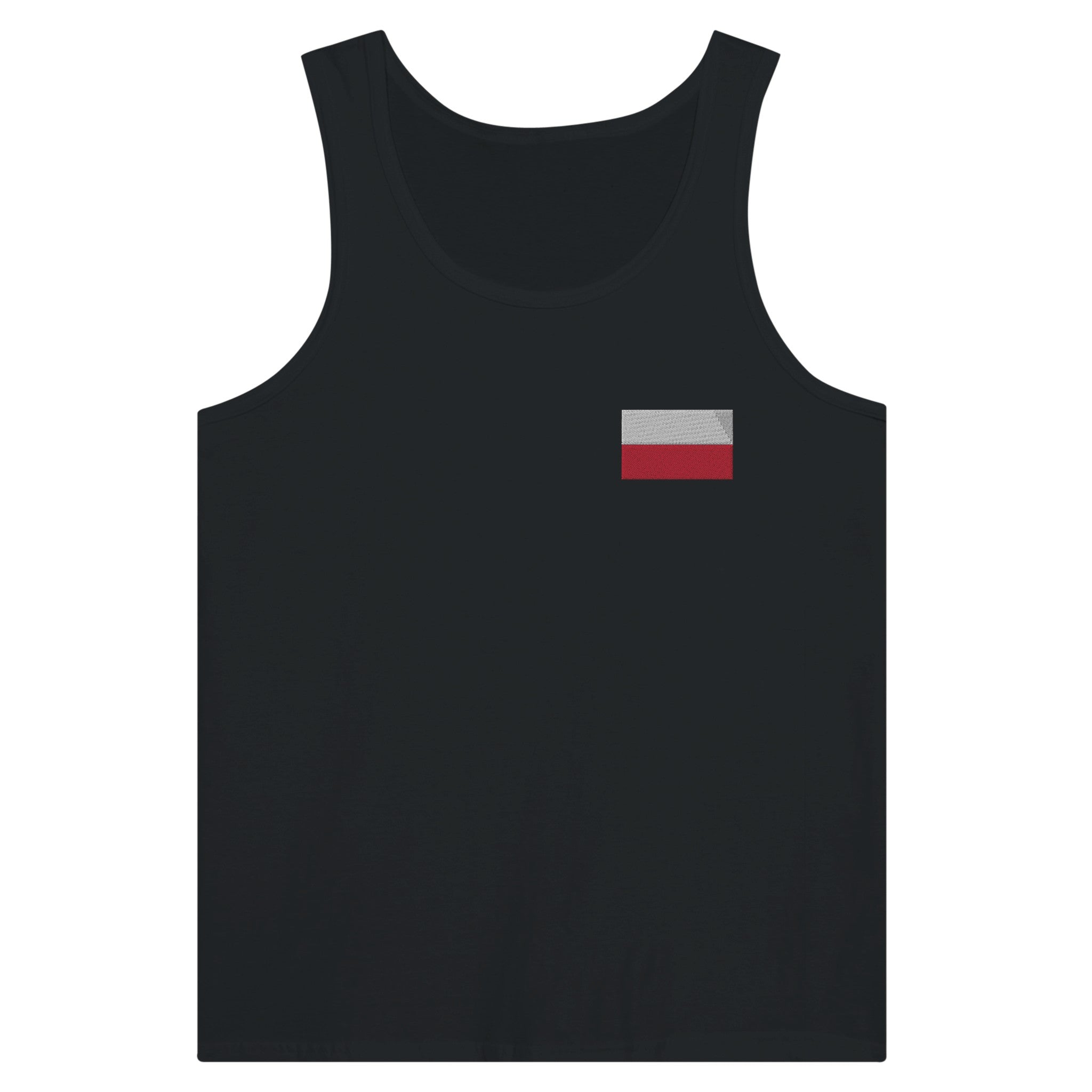Débardeur en coton avec broderie du drapeau de la Pologne sur la poitrine gauche, disponible en plusieurs couleurs.