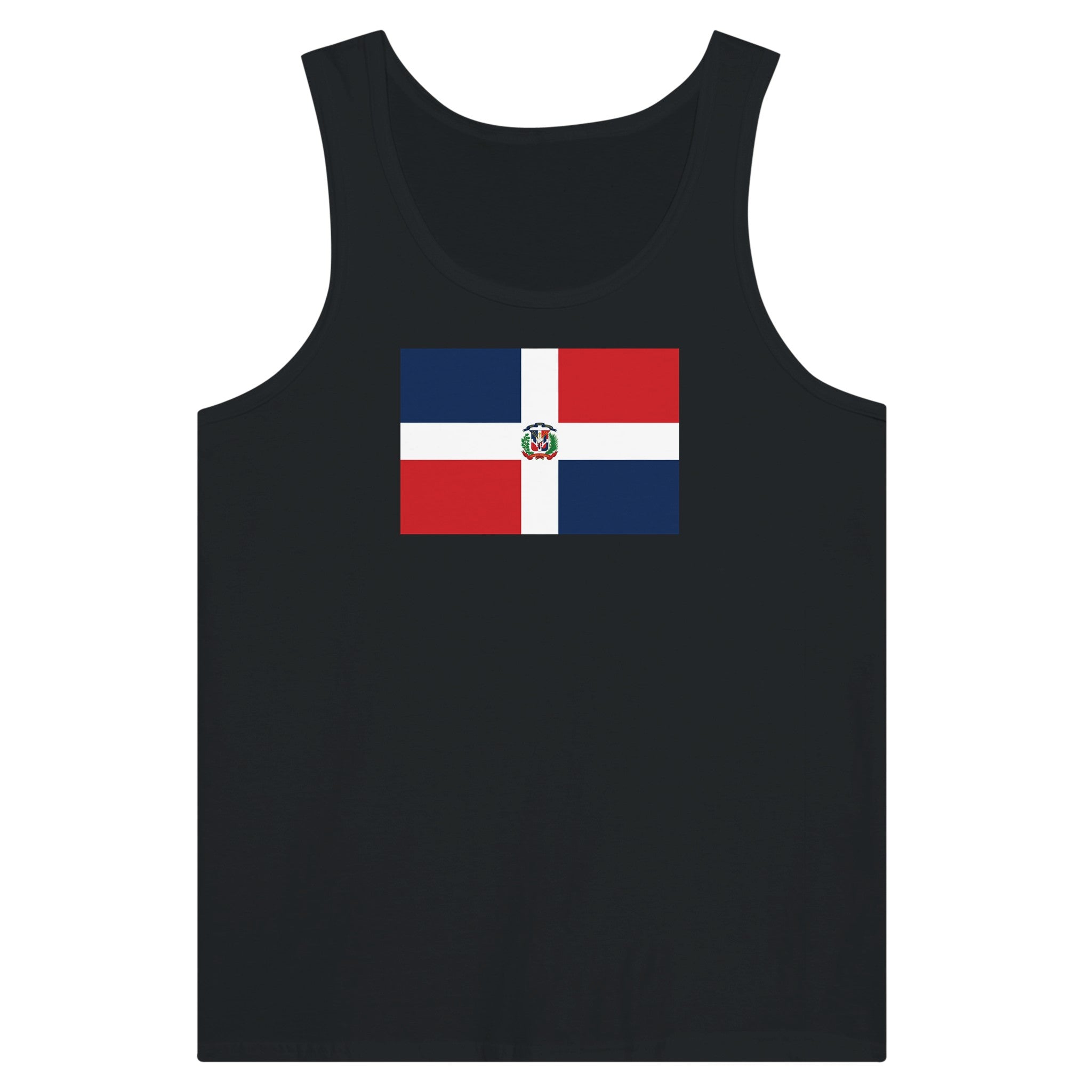 Débardeur Drapeau de la République dominicaine en coton, avec impression centrale colorée et design moderne.
