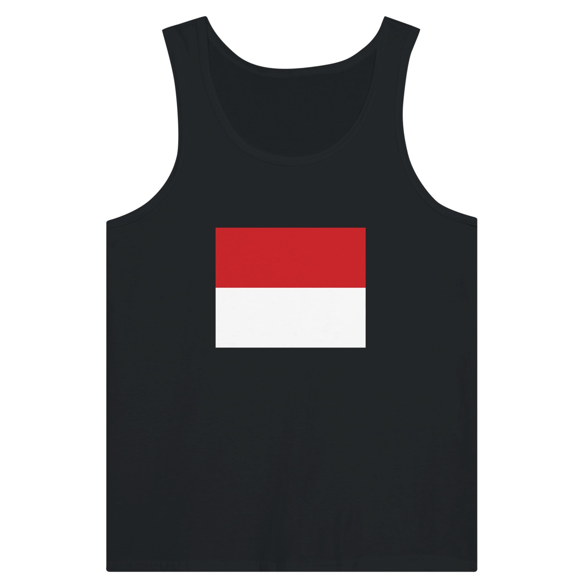 Débardeur Drapeau de Monaco en coton, avec impression centrale du drapeau monégasque, disponible en plusieurs couleurs.