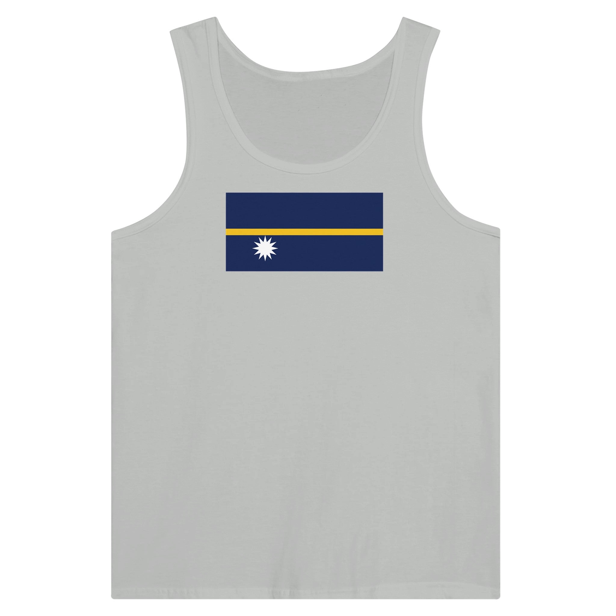 Débardeur Drapeau de Nauru en coton, avec impression centrale colorée, disponible en plusieurs couleurs.