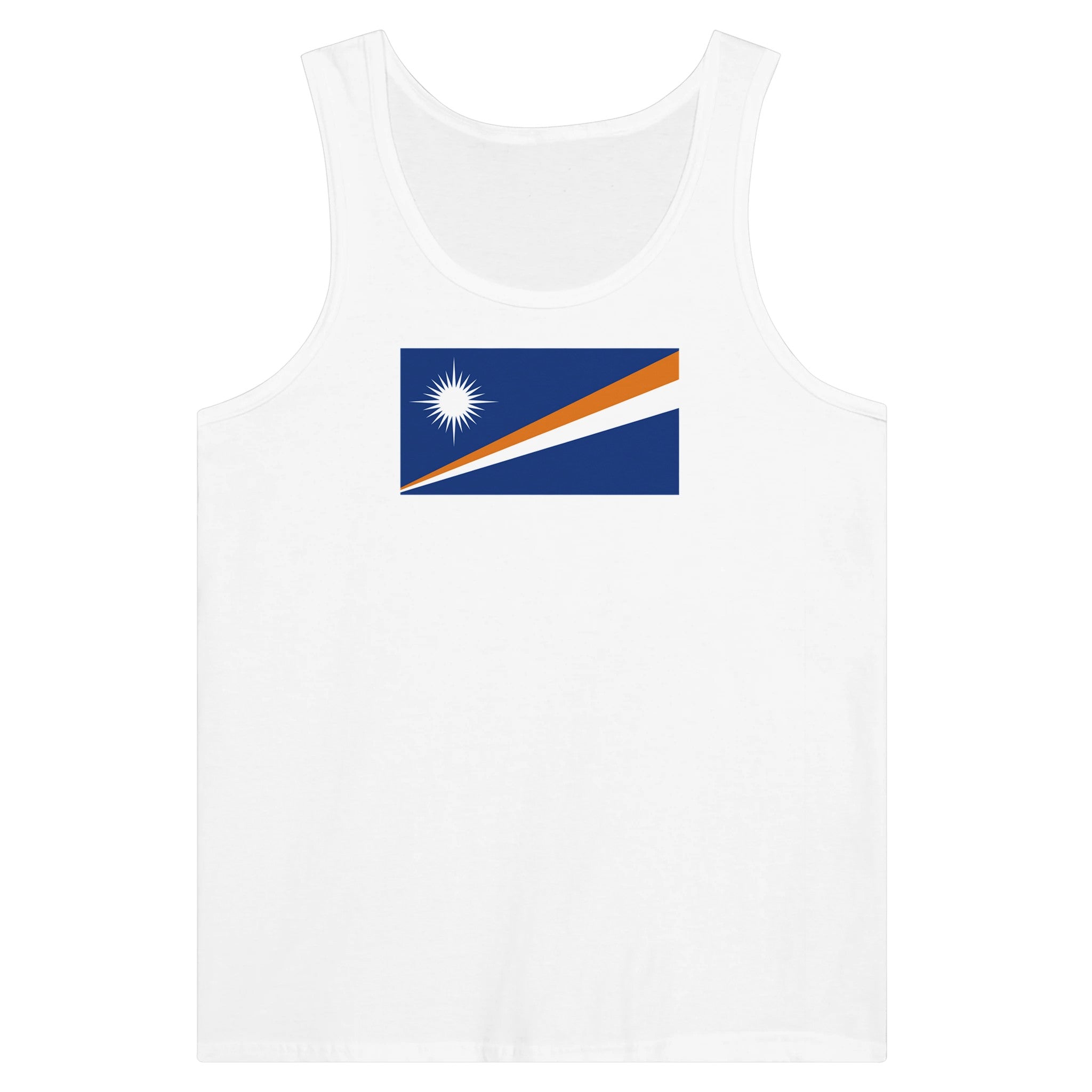 Débardeur Drapeau des Îles Marshall en coton, avec impression centrale colorée du drapeau, disponible en couleurs unies et triblend.