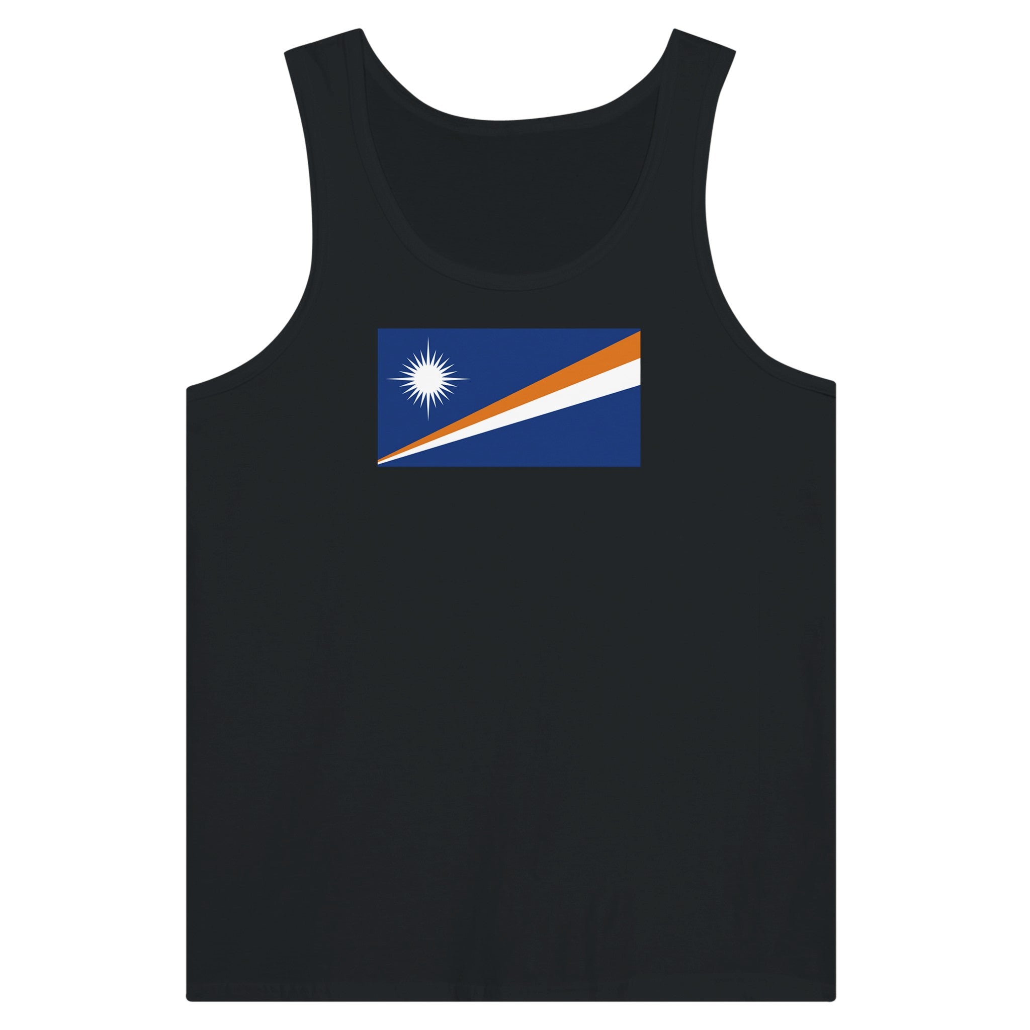 Débardeur Drapeau des Îles Marshall en coton, avec impression centrale colorée du drapeau, disponible en couleurs unies et triblend.