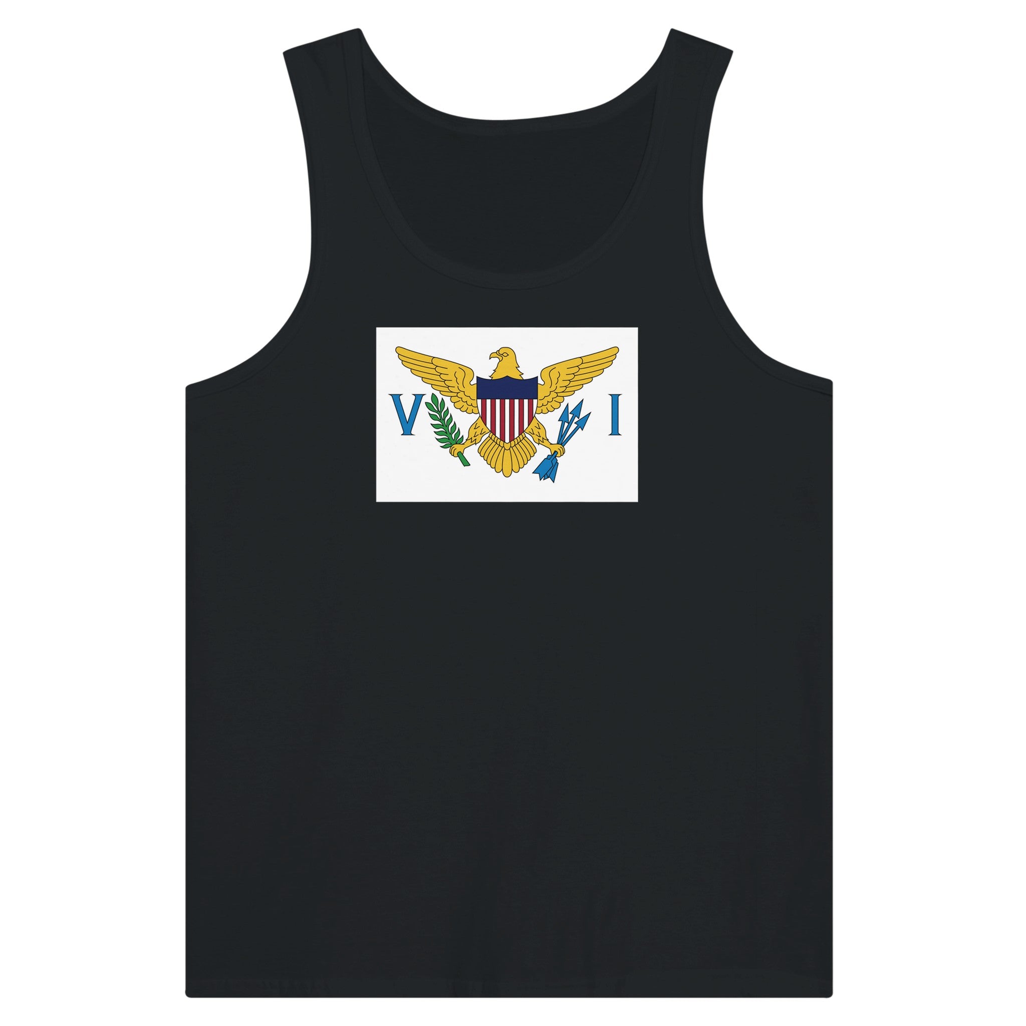 Débardeur Drapeau des Îles Vierges des États-Unis en coton, avec impression centrale colorée et design unique.