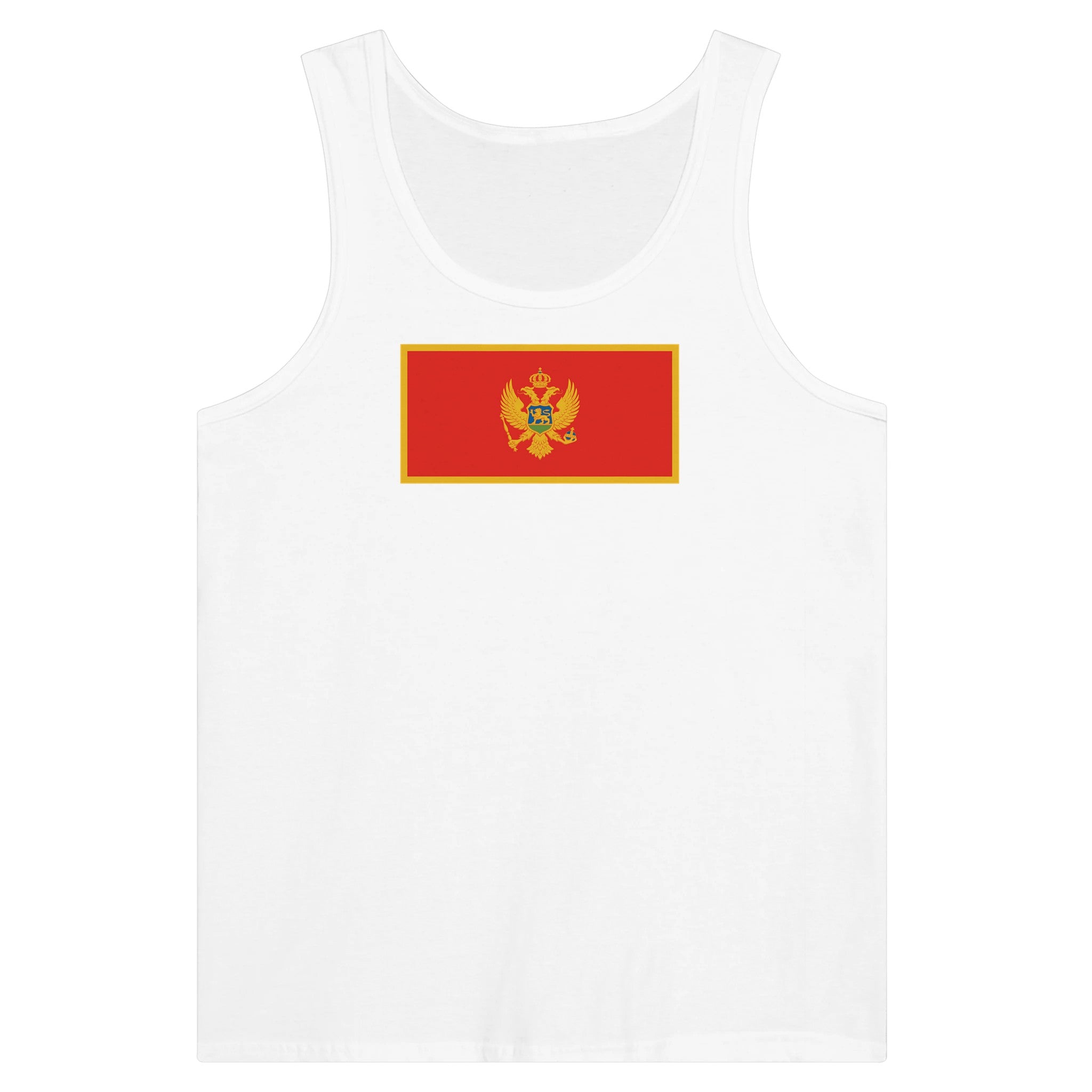 Débardeur Drapeau du Monténégro en coton, avec impression centrale colorée, disponible en plusieurs couleurs.