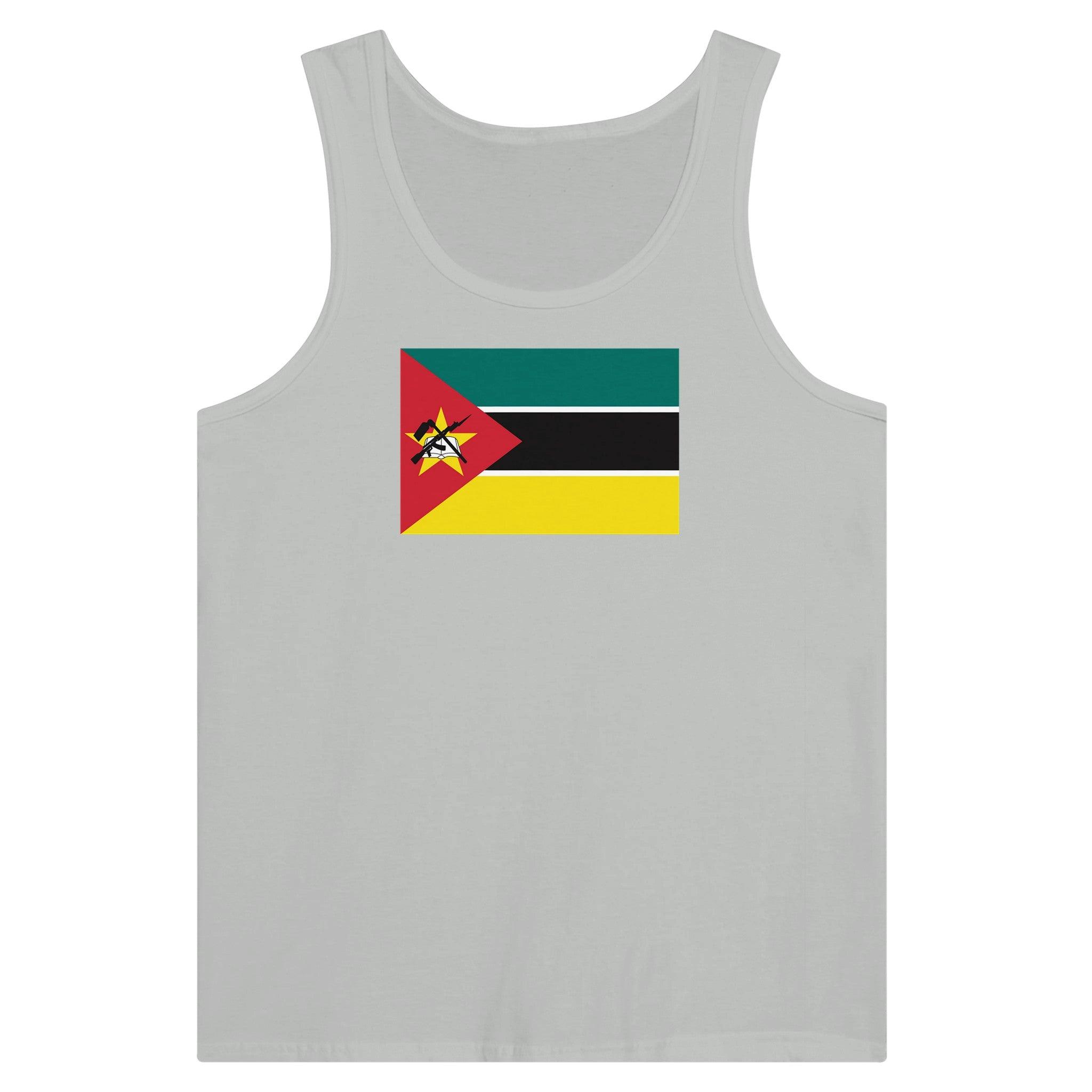 Débardeur Drapeau du Mozambique en coton, avec impression centrale colorée du drapeau, disponible en plusieurs couleurs.