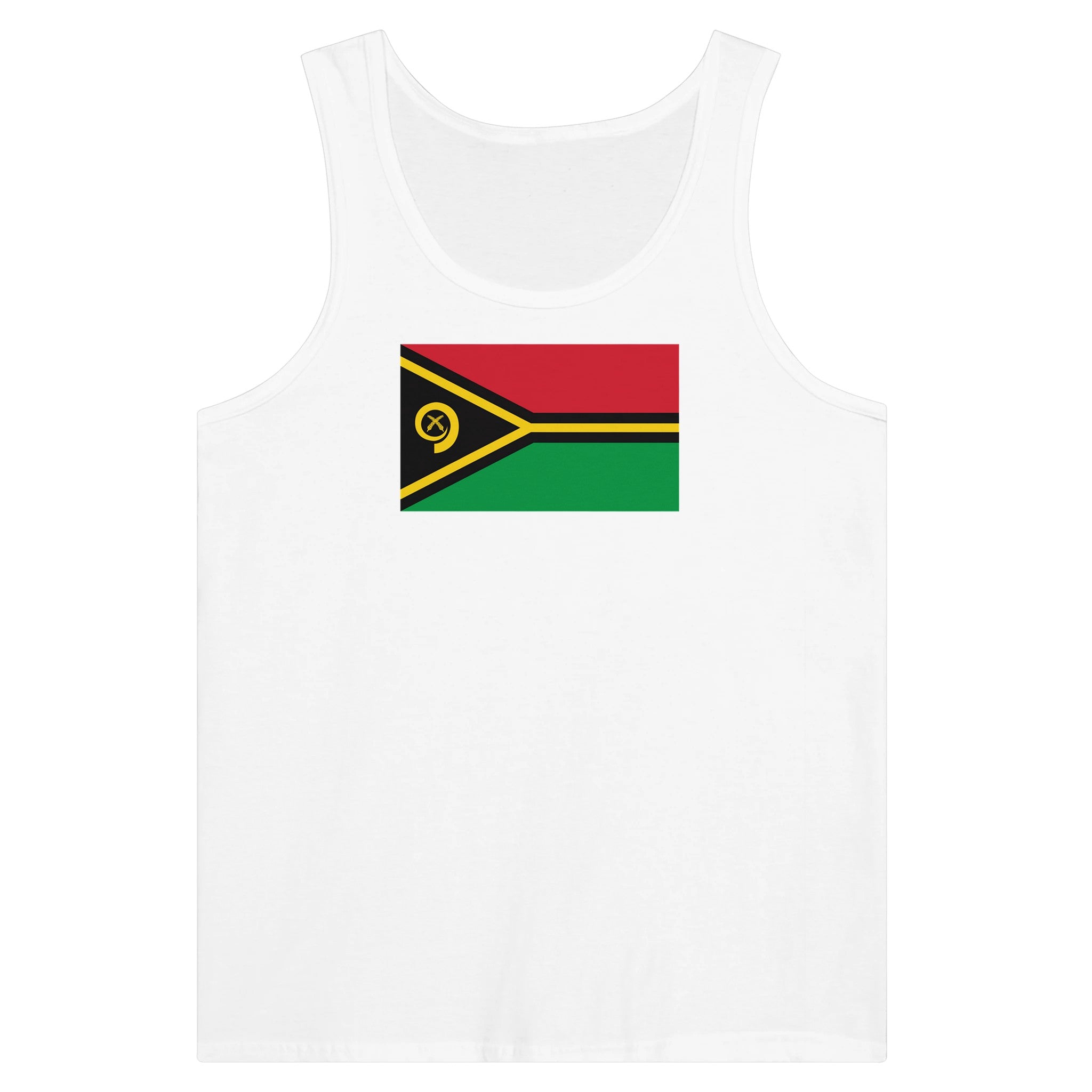 Débardeur Drapeau du Vanuatu en coton, avec impression centrale colorée du drapeau, disponible en plusieurs couleurs.