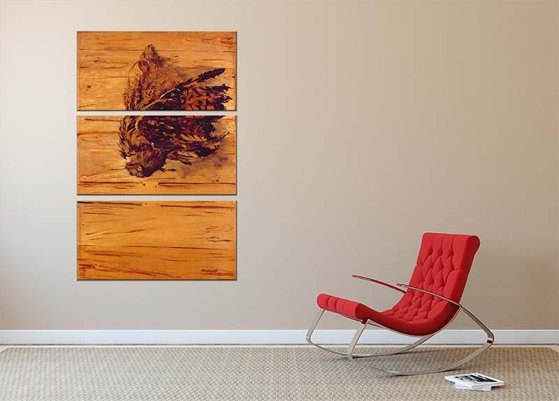 Three-panel canvas print featuring Dead Uhu by Manet, showcasing vibrant colors and intricate details, perfect for modern decor.