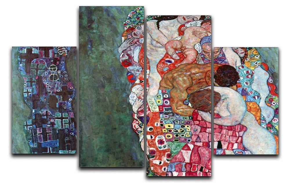 A 4-split canvas artwork featuring Klimt's Death and Life, showcasing vibrant colors and intricate details across four panels.
