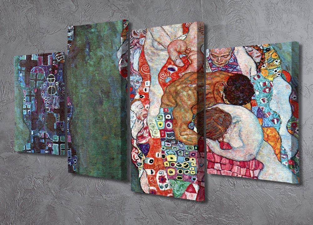 A 4-split canvas artwork featuring Klimt's Death and Life, showcasing vibrant colors and intricate details across four panels.