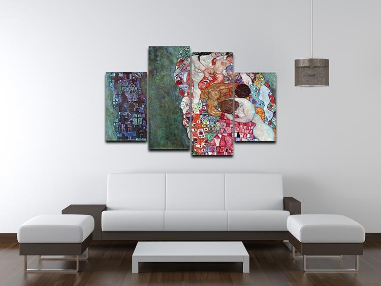 A 4-split canvas artwork featuring Klimt's Death and Life, showcasing vibrant colors and intricate details across four panels.