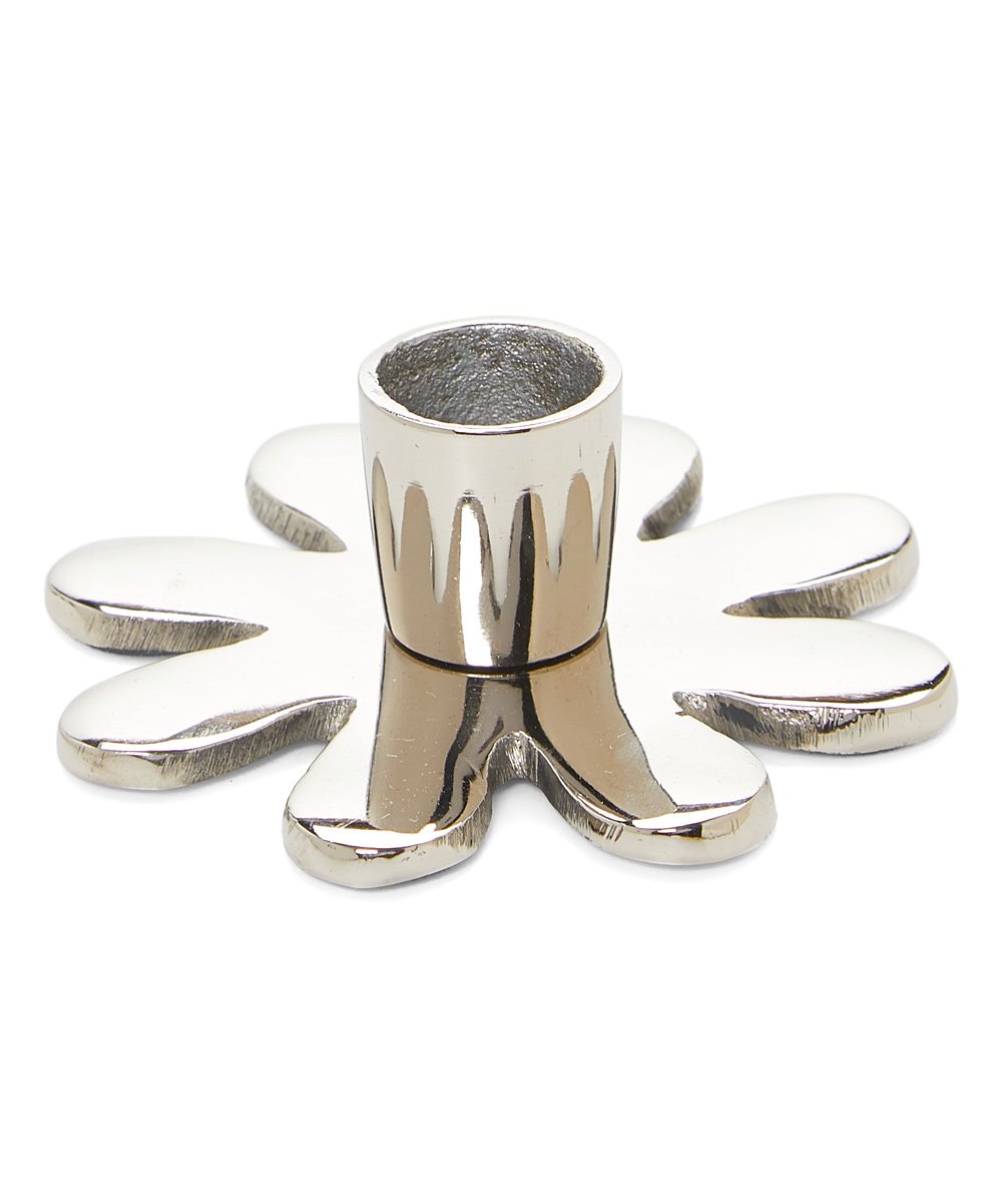 Vibhsa Decorative Flower Candle Holder in silver finish, showcasing intricate flower design and shiny surface, perfect for home decor.