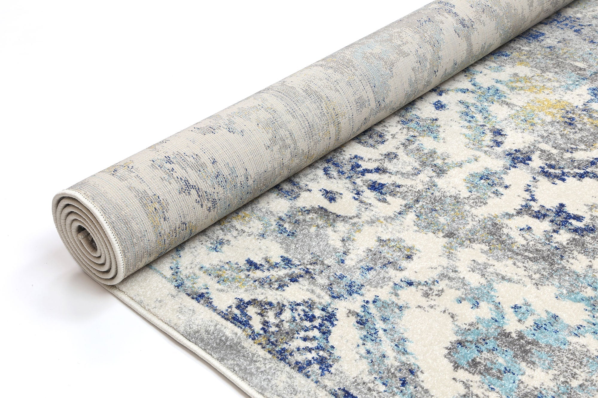 Delicate Blue Green Contemporary Rug measuring 80x150 cm with a chic medallion pattern and distressed design, perfect for modern interiors.