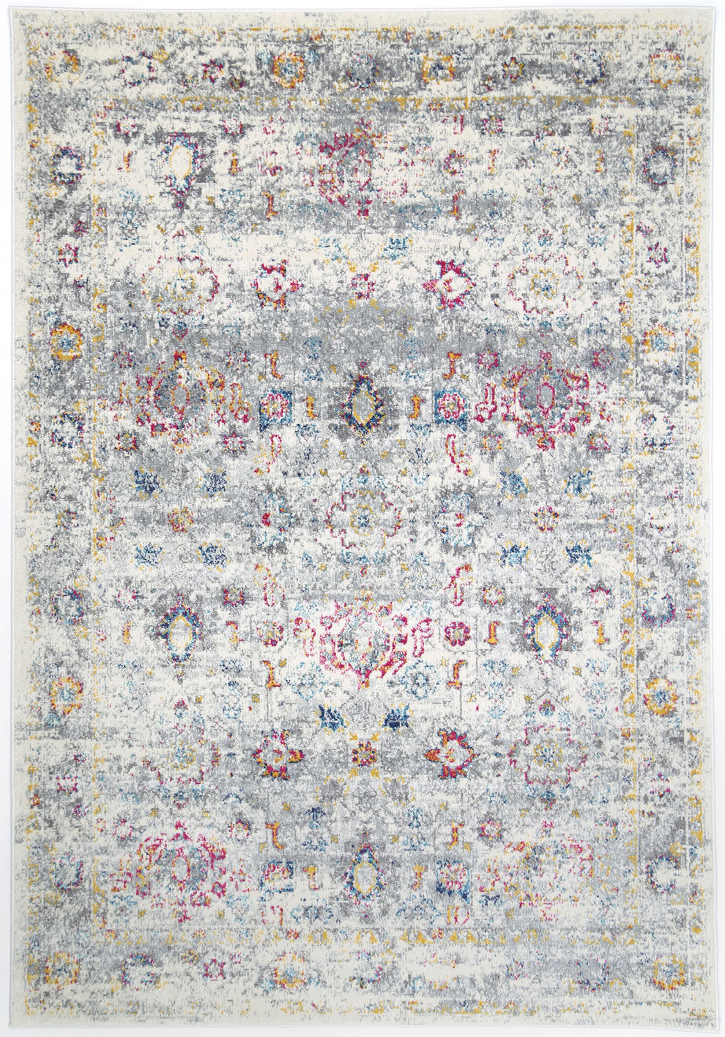 Delicate Multi Grey Traditional Rug measuring 240x330 cm with a chic medallion pattern and distressed design, perfect for modern and vintage decor.