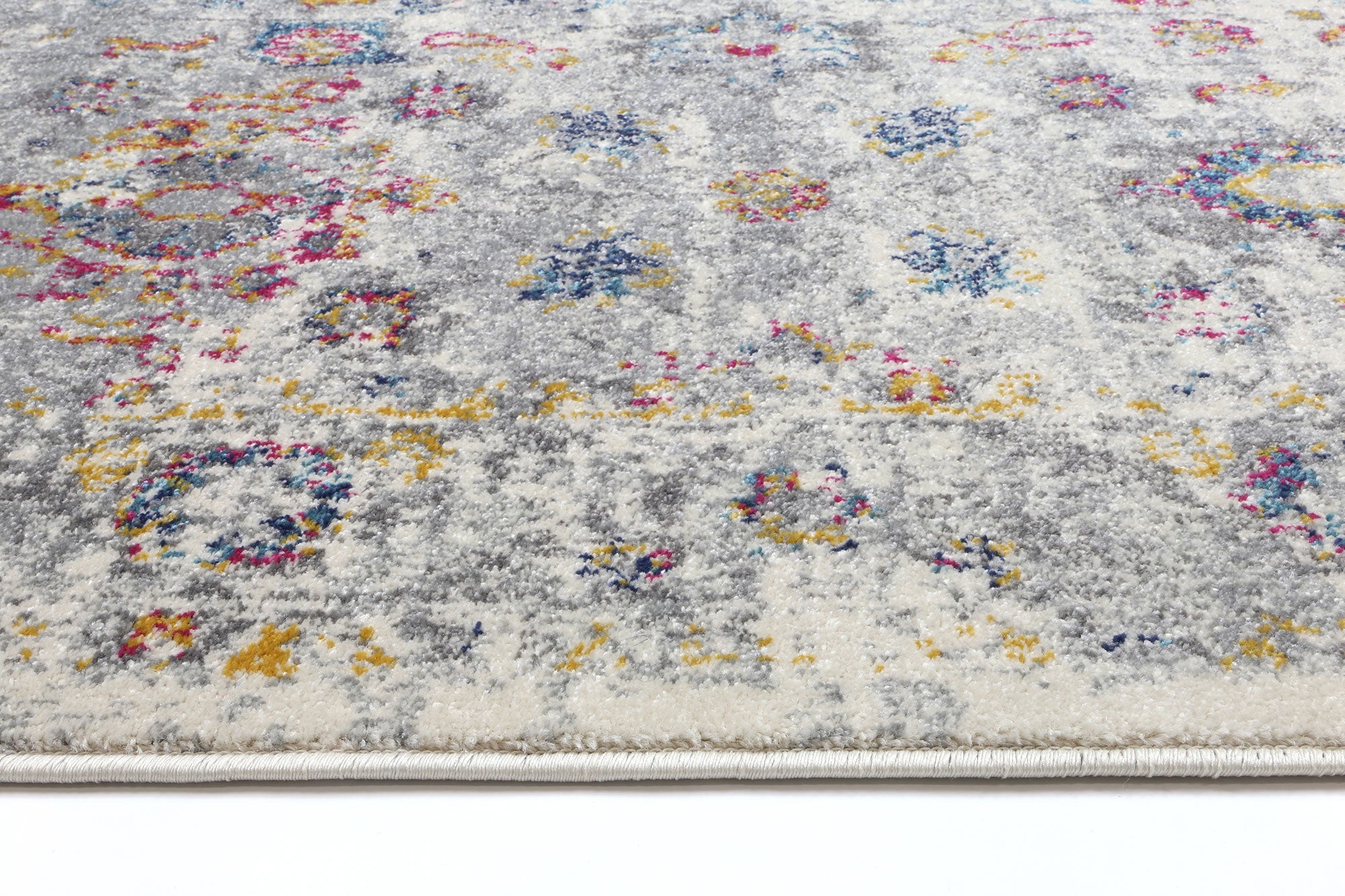 Delicate Multi Grey Traditional Rug measuring 240x330 cm with a chic medallion pattern and distressed design, perfect for modern and vintage decor.