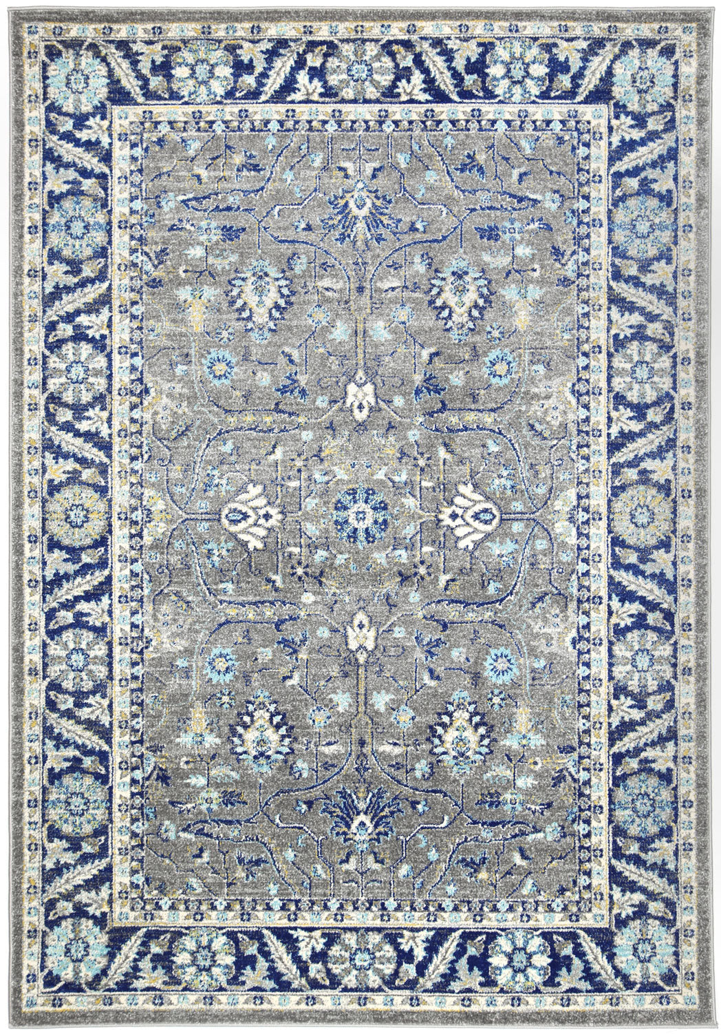 Delicate Navy Blue Oriental Rug measuring 200x290 cm with a chic medallion pattern and distressed design, perfect for modern home decor.