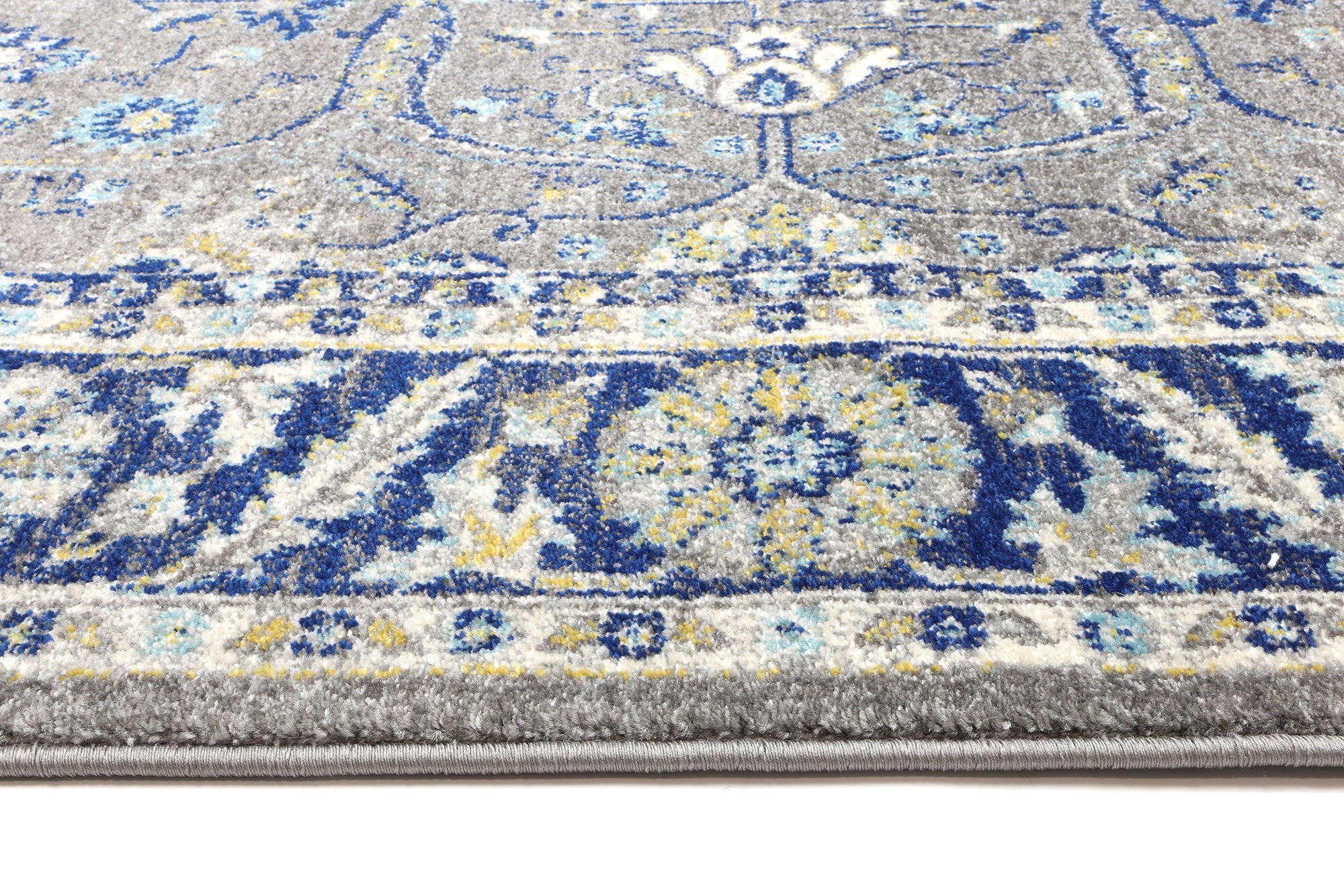 Delicate Navy Blue Oriental Rug measuring 200x290 cm with a chic medallion pattern and distressed design, perfect for modern home decor.