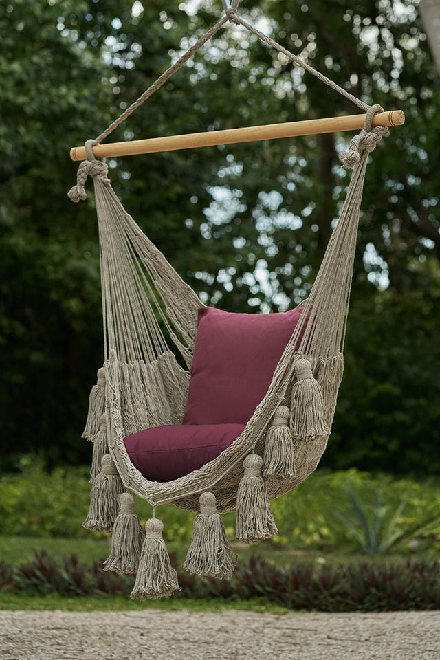 Deluxe Hammock Swing Chair in Plain Dream Sands, showcasing its double weave design and outdoor cotton material, perfect for relaxation.