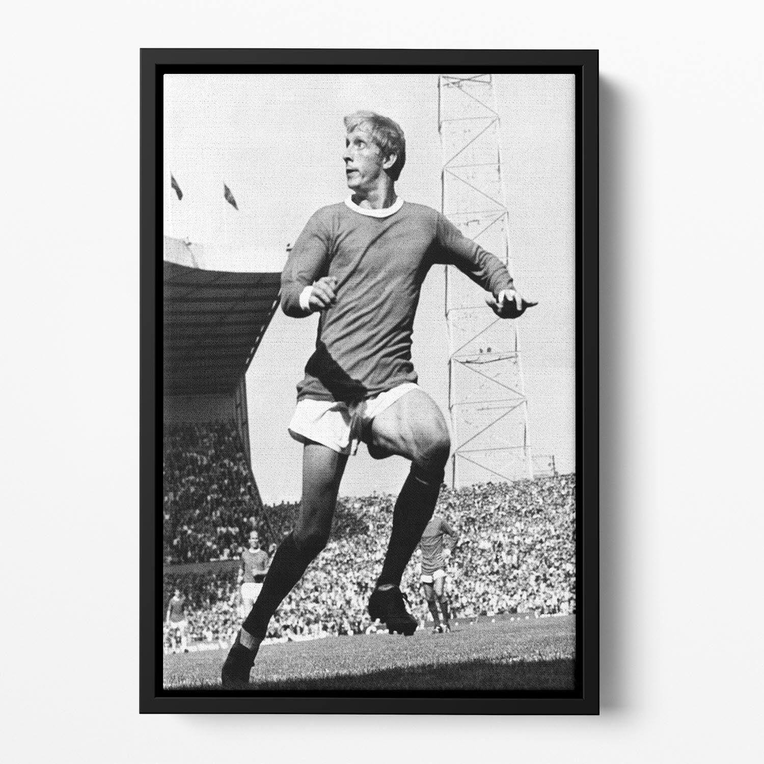 Denis Law 1969 Floating Framed Canvas featuring vibrant abstract design in an elegant wooden frame.