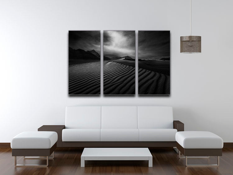 Desert In Greyscale 3 Split Panel Canvas Print showcasing a modern, minimalist design with three panels.