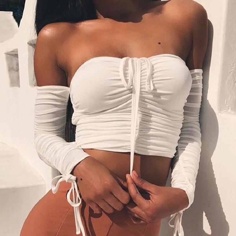 Designer Sexy Fashion Women's Off Shoulder Bandage Clubwear in summer style, showcasing ruched details and elegant design.