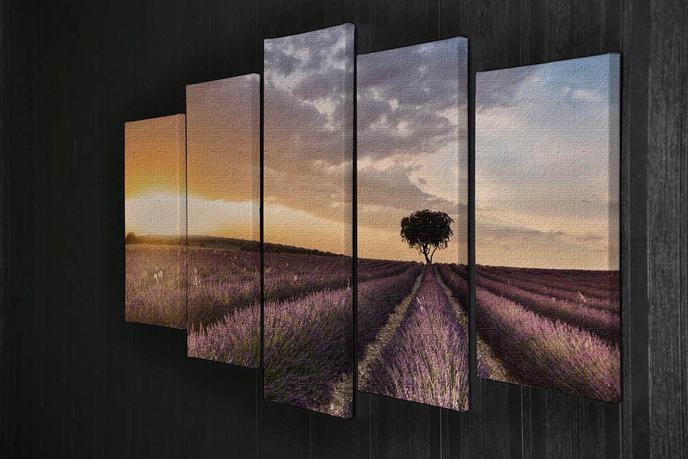 Destination Lavender 5 Split Panel Canvas artwork featuring vibrant lavender fields across five panels.