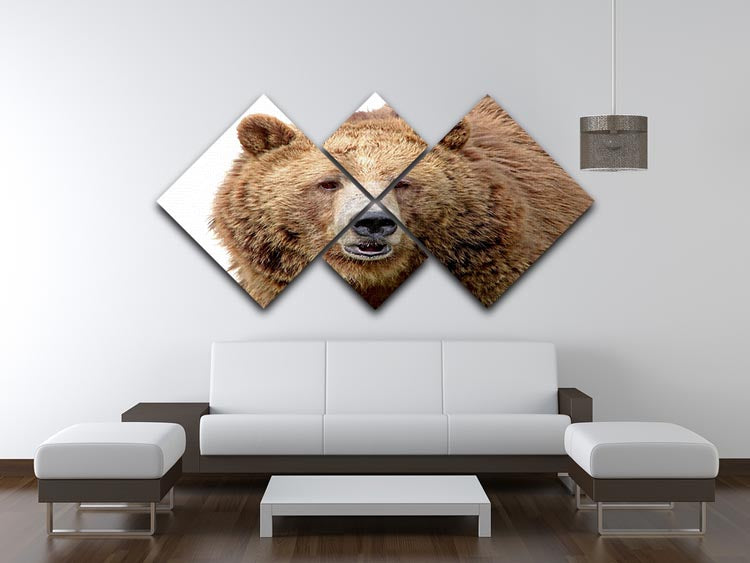 A detailed close-up portrait of a magnificent grizzly brown bear, showcasing its fur and expressive eyes in a 4-square canvas format.