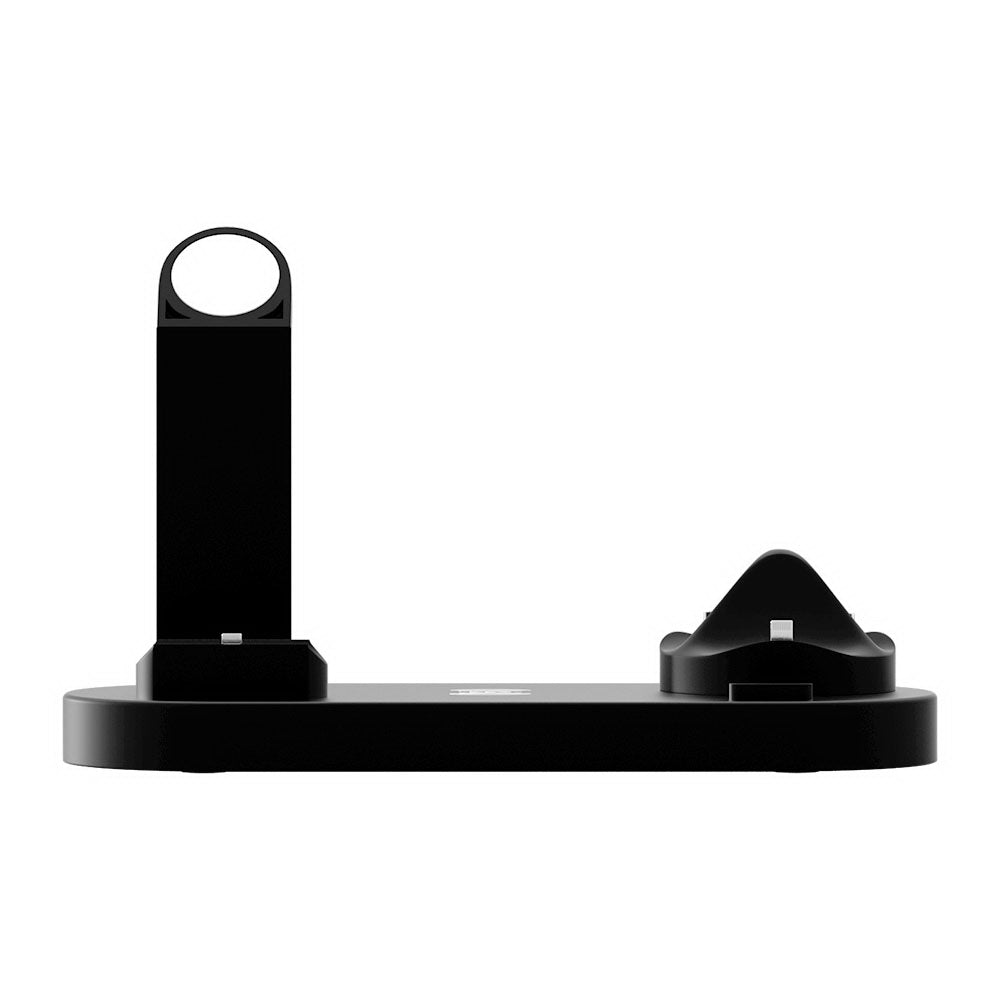 Devanti 4-in-1 Wireless Charger Dock with multiple charging ports and a sleek design, suitable for smartphones, iWatch, and AirPods.