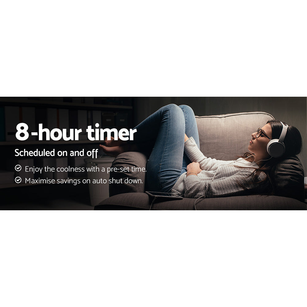 Devanti 52-inch ceiling fan in white with remote control, showcasing modern design and wooden blades.