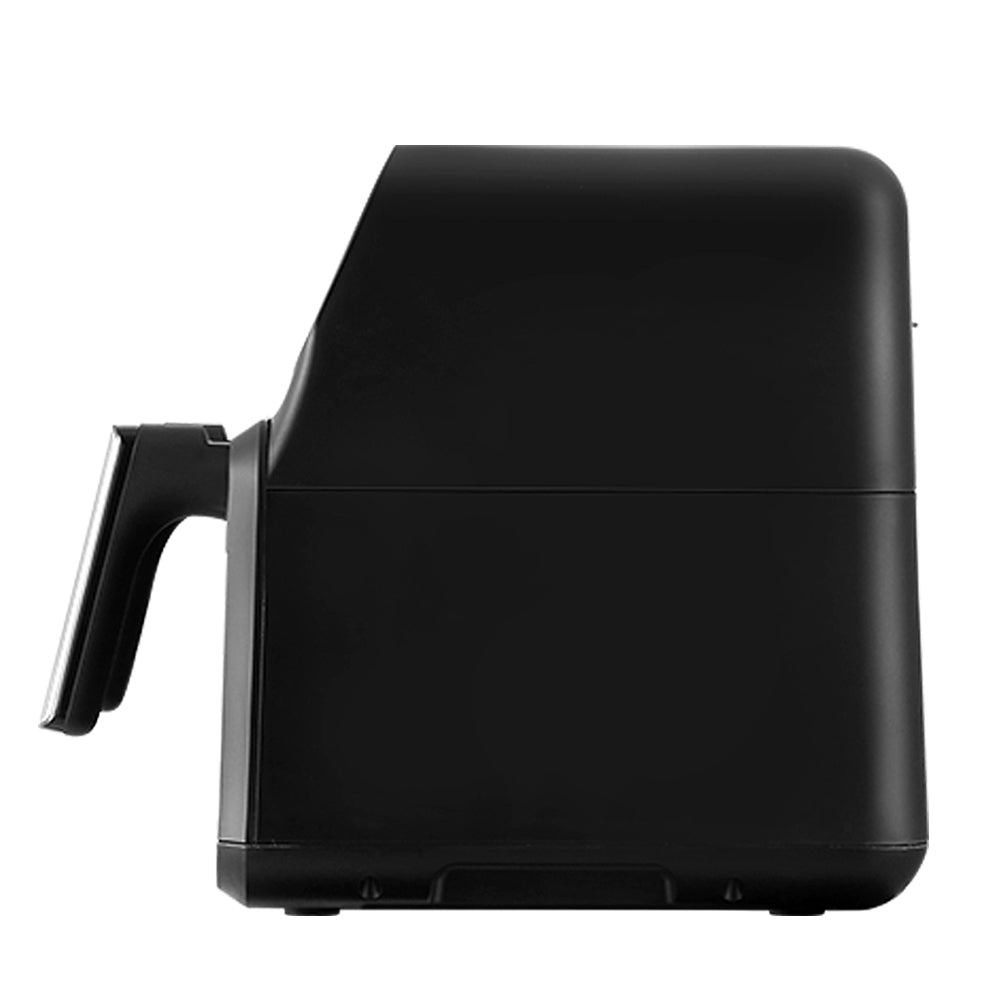 Devanti Air Fryer 8L with dual baskets and LCD control panel, showcasing a sleek black and silver design.