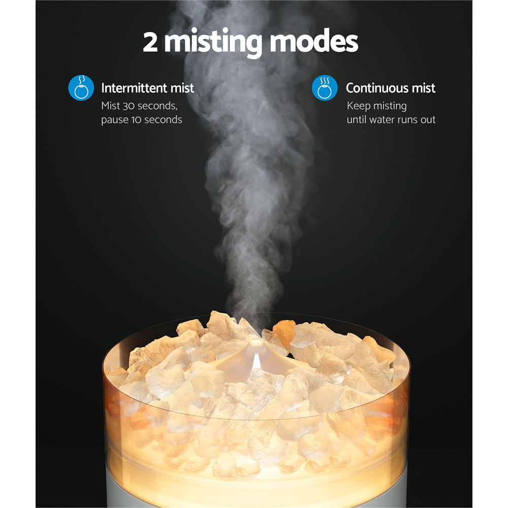 Devanti Aroma Diffuser with Himalayan Salt Crystals and LED light, showcasing its sleek design and functionality.