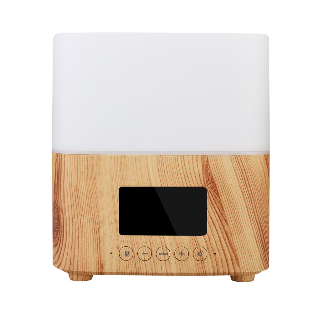 Devanti Aroma Diffuser in light wood grain design, showcasing its sleek modern look and LED night light feature.