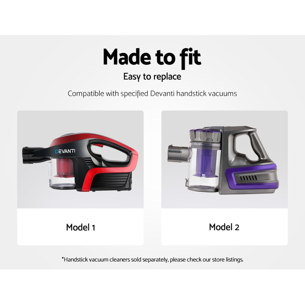 Devanti Cordless Handstick Vacuum Cleaner Head in black, featuring a motorized roller, LED headlight, and tangle-free design for efficient cleaning.