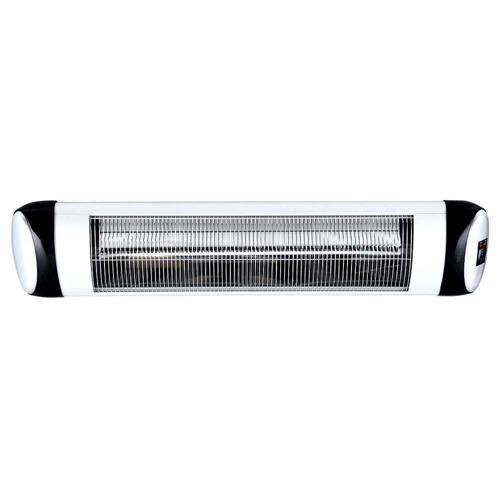 Devanti Electric Radiant Heater with remote control, showcasing its sleek design and LED control panel.