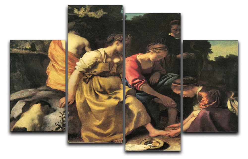 A beautiful 4-split canvas artwork featuring Diana and her Nymphs by Vermeer, showcasing vibrant colors and intricate details.