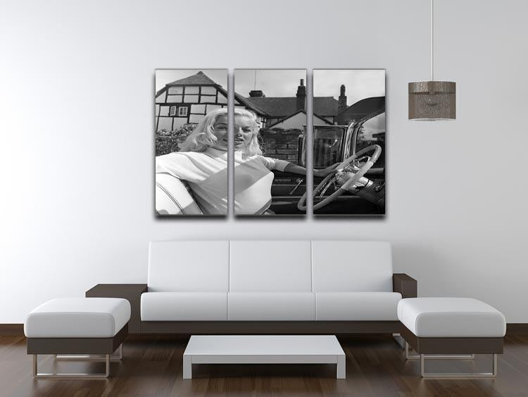 Diana Dors elegantly posed in her car, featured in a stunning 3-panel canvas print.
