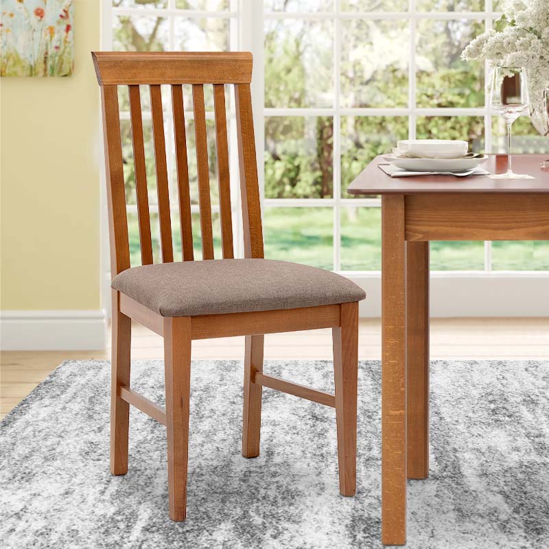 Set of two ARMAND dining chairs made of solid beech wood in walnut color, featuring comfortable upholstery and elegant design.