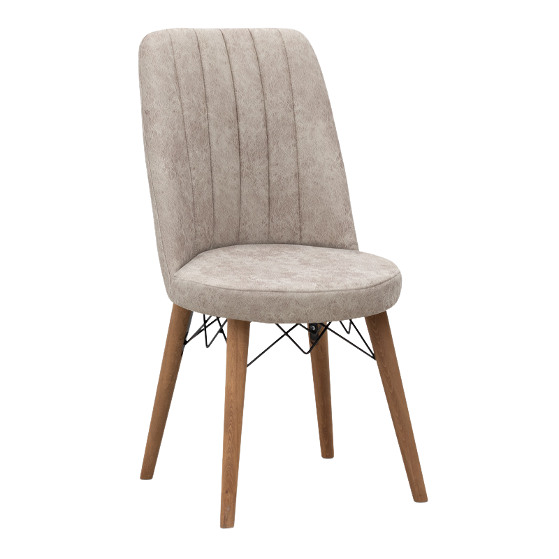 Set of four RALU Beige Dining Chairs with walnut legs, showcasing elegant design and comfortable seating.