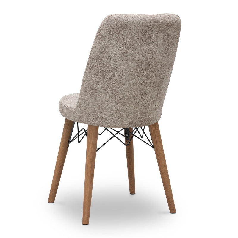 Set of four RALU Beige Dining Chairs with walnut legs, showcasing elegant design and comfortable seating.