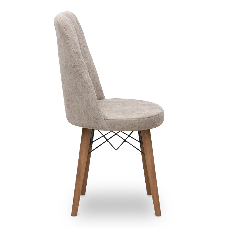 Set of four RALU Beige Dining Chairs with walnut legs, showcasing elegant design and comfortable seating.