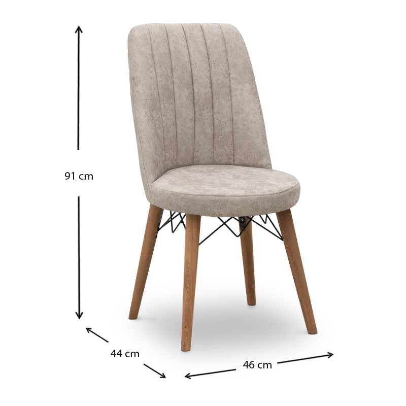 Set of four RALU Beige Dining Chairs with walnut legs, showcasing elegant design and comfortable seating.